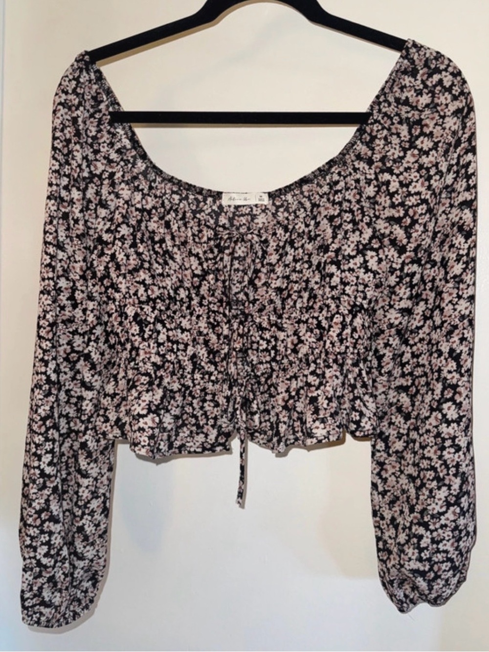 Active USA Black Crop Top with Pink Floral Print
